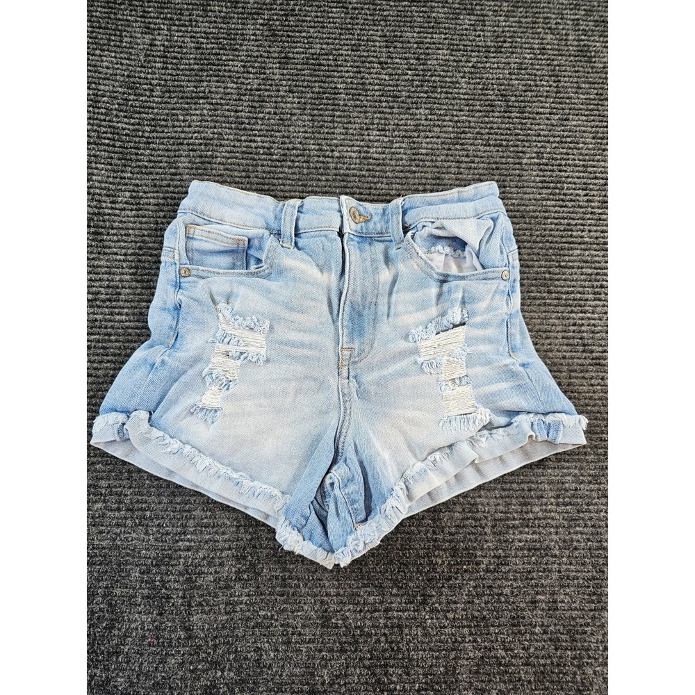 Ariya Jeans Mom Shorts Womens 5/27 Blue Denim Cotton Stretch Distressed Raw Hem
